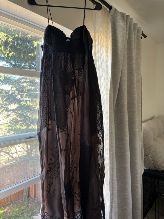 FARM Rio Dresses & Skirts - FARM Rio Black Sheer Polka Dot Maxi Dress